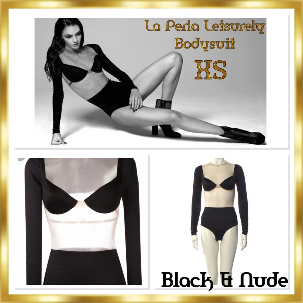 La Perla Silk Leisurely Opaque Inserts Bodysuit XS Sheer Mesh $980 RARE FIND